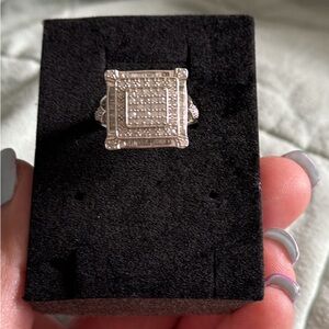 1 carat Natural Diamond Silver Square Pave Cocktail Ring - Women Jewelry